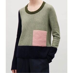 COS Wool Colorblock Sweater Green Navy Size S